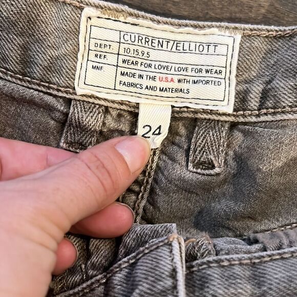 Current Elliott The Boyfriend Short Distressed Denim Olive Green Gray - Picture 8 of 12